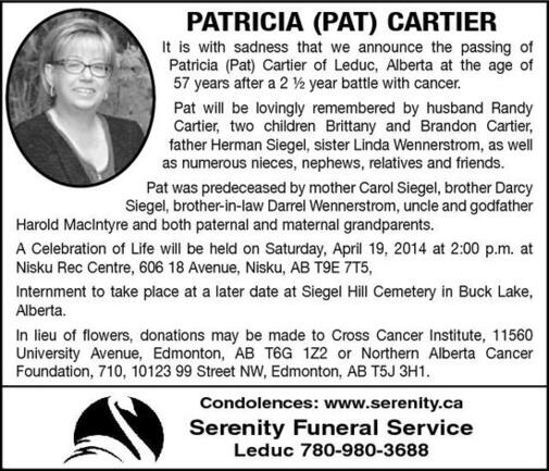 Patricia Cartier Obituary Leduc Rep