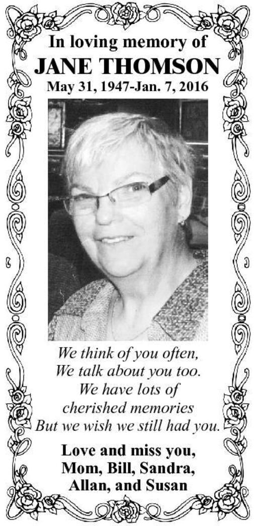 Jane Thompson Obituary Simcoe Reformer