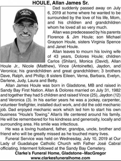 Allan James Sr. HOULE | Obituary | The Graphic Leader