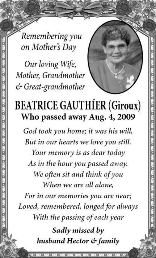 Beatrice Gauthier Obituary North Bay Nugget