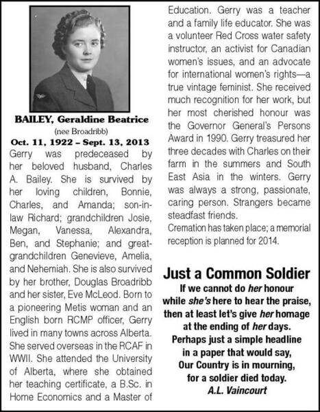 Geraldine Beatrice Bailey Obituary Wetaskiwin Times