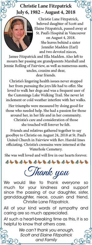 Christie Lane Fitzpatrick | Obituary | Postmedia Obituaries