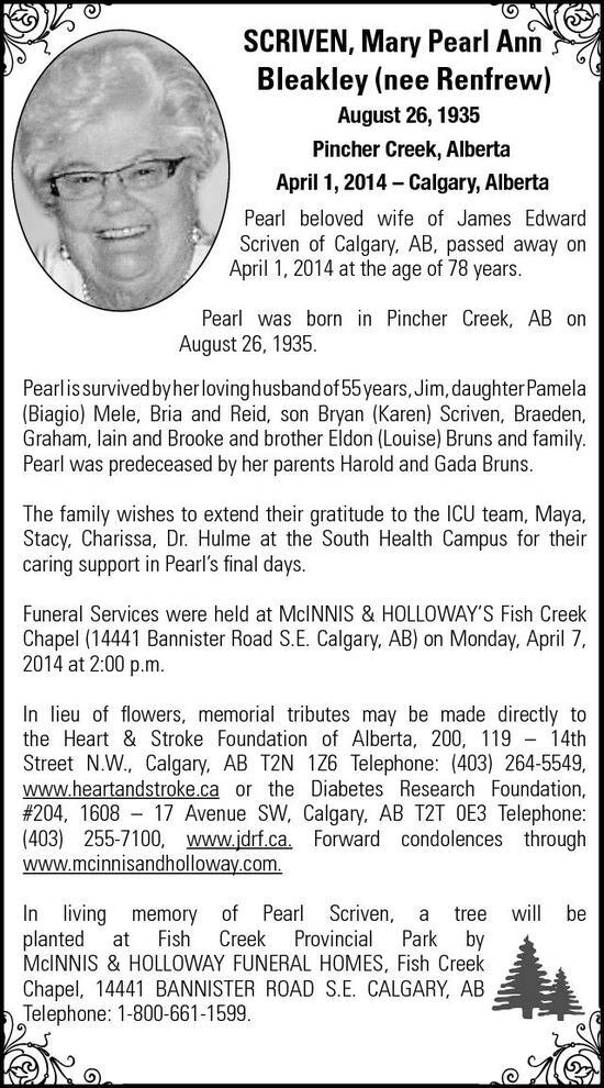 Mary Scriven | Obituary | Pincher Creek Echo