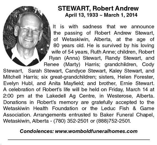 Robert Stewart Obituary Wetaskiwin Times