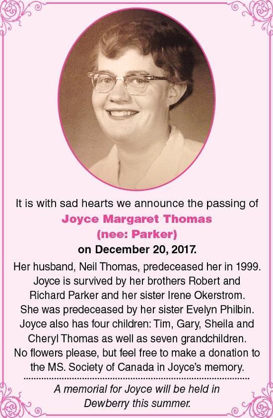 Joyce Thomas Obituary Vermilion Standard