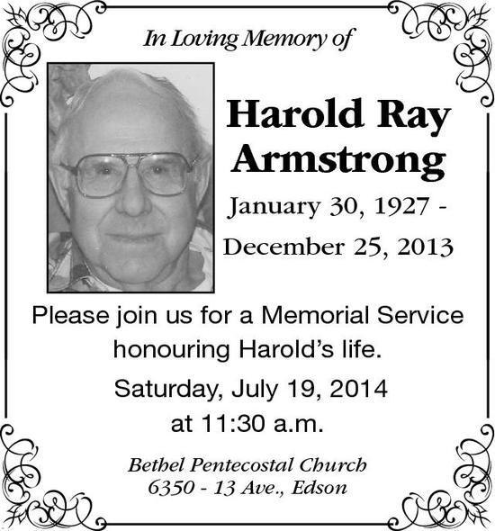 Harold Armstrong Obituary Edson Leader