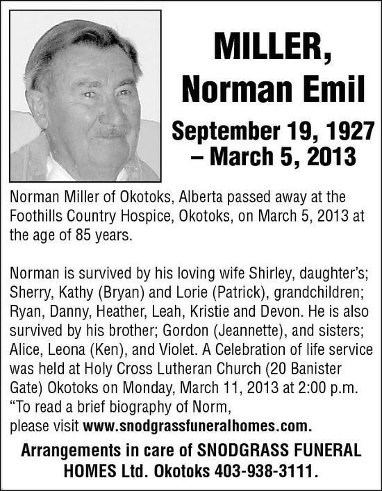 Norman Miller Obituary Edson Leader