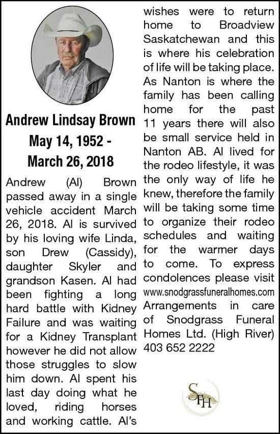 Andrew Brown Obituary Nanton News