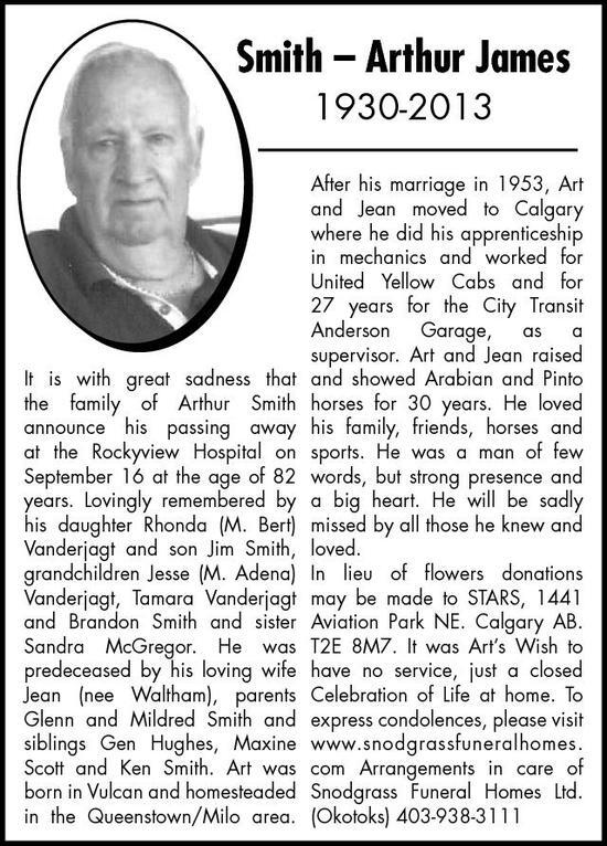 Arthur Smith Obituary Vulcan Advocate