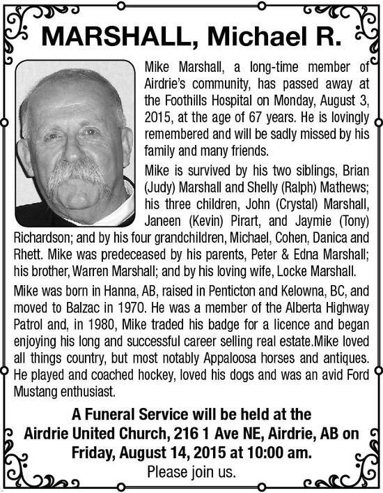 Michael Marshall Obituary Airdrie Echo