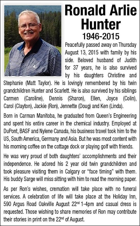 Ronald Hunter Obituary Valley Leader