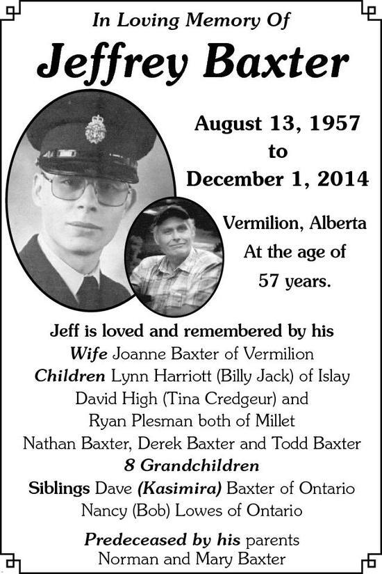 Jeffrey Baxter Obituary Simcoe Reformer