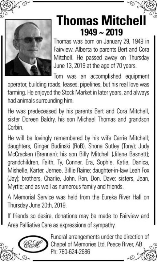 Thomas Mitchell, Obituary