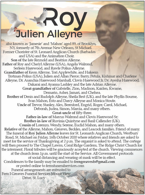 ROY JULIEN ALLEYNE Obituary Nation News