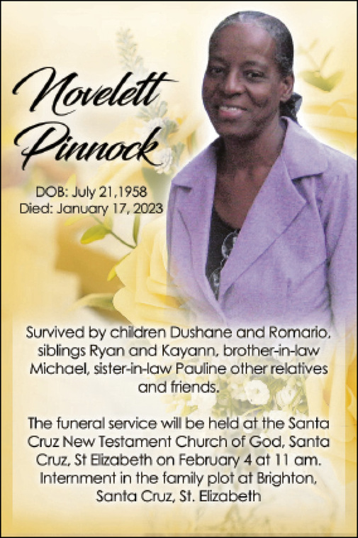 Novelett Pinnock Obituary Jamaica Observer