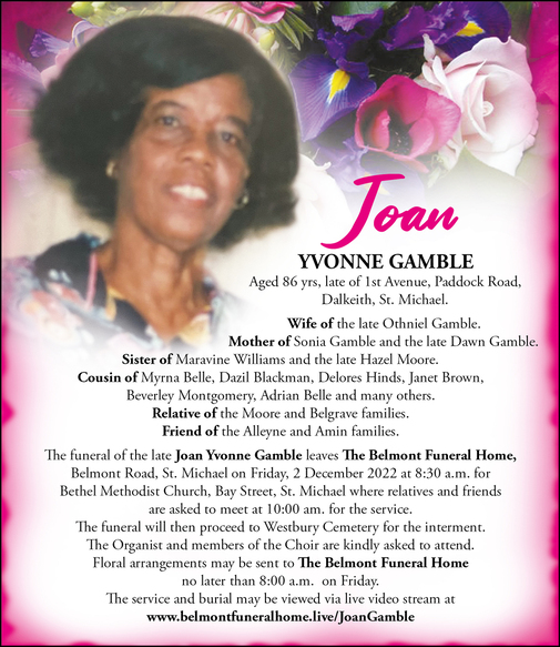 Joan Gamble | Obituary | Nation News