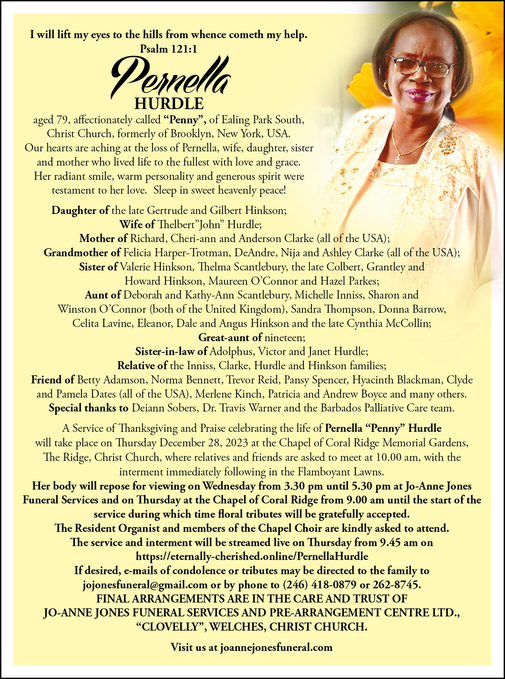 PERNELLA HURDLE | Obituary | Nation News