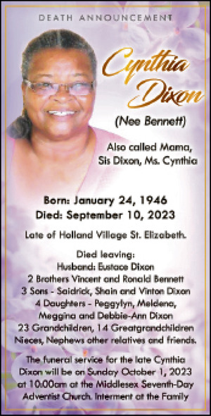 Cynthia Dixon Obituary Jamaica Observer