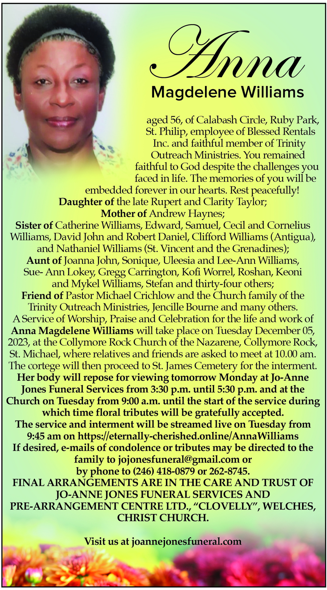 Anna Williams | Obituary | Nation News