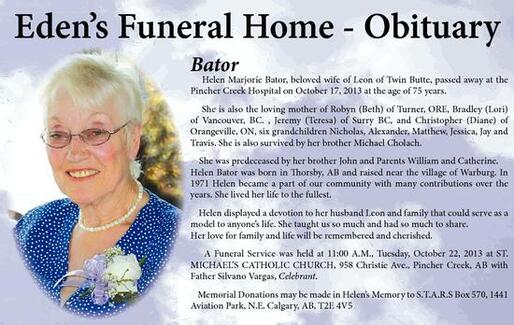 Pincher Creek Echo Obituaries