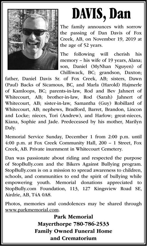 Dan DAVIS Obituary Mayerthorpe Freelancer