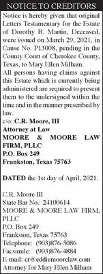 Jacksonville Daily Progress Newspaper Ads Classifieds Announcements Notice To Creditors
